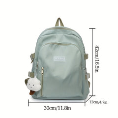Casual Canvas Backpack With Pendant Large Capacity Schoolbag