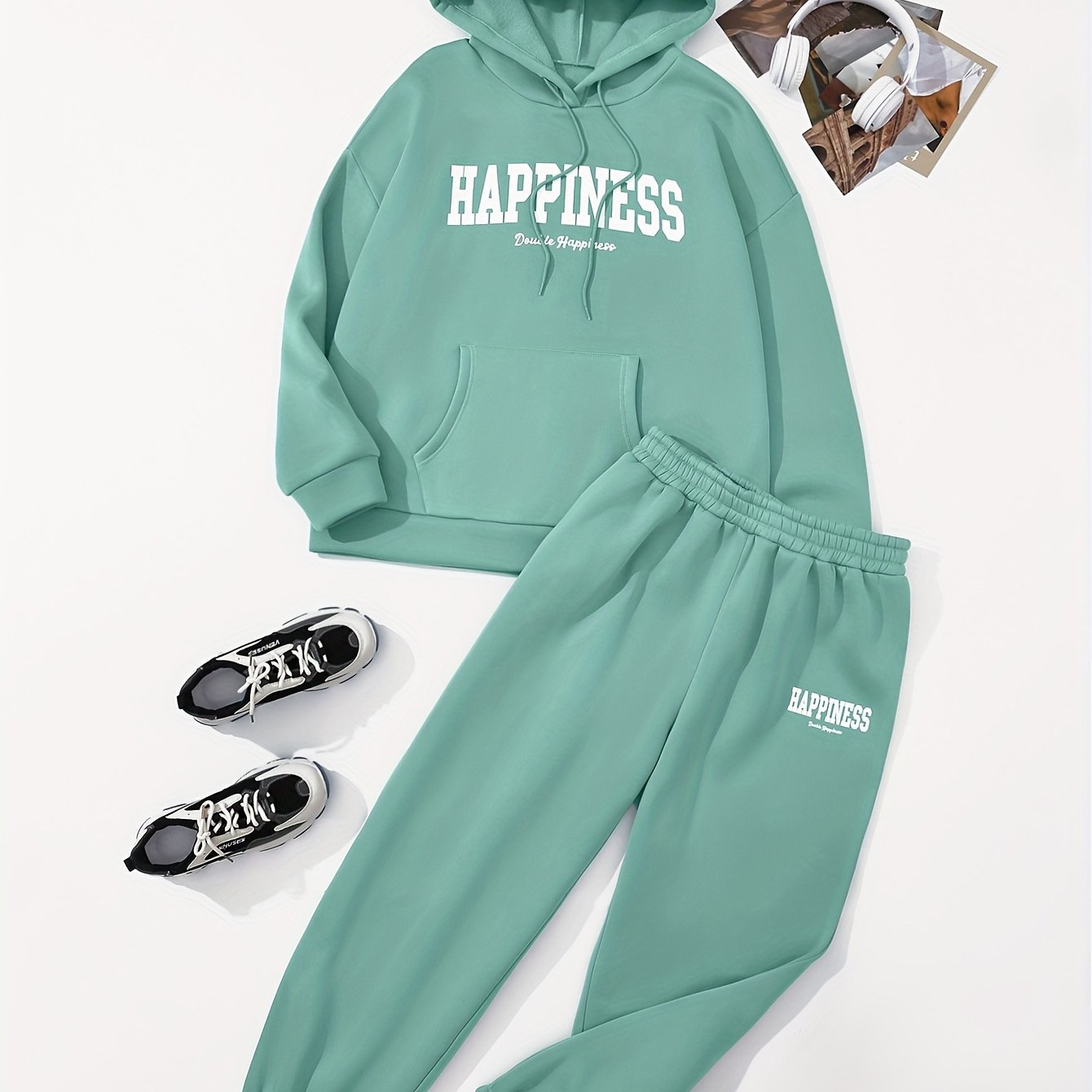 Women's Plus Letter Print Hoodie & Joggers Set
