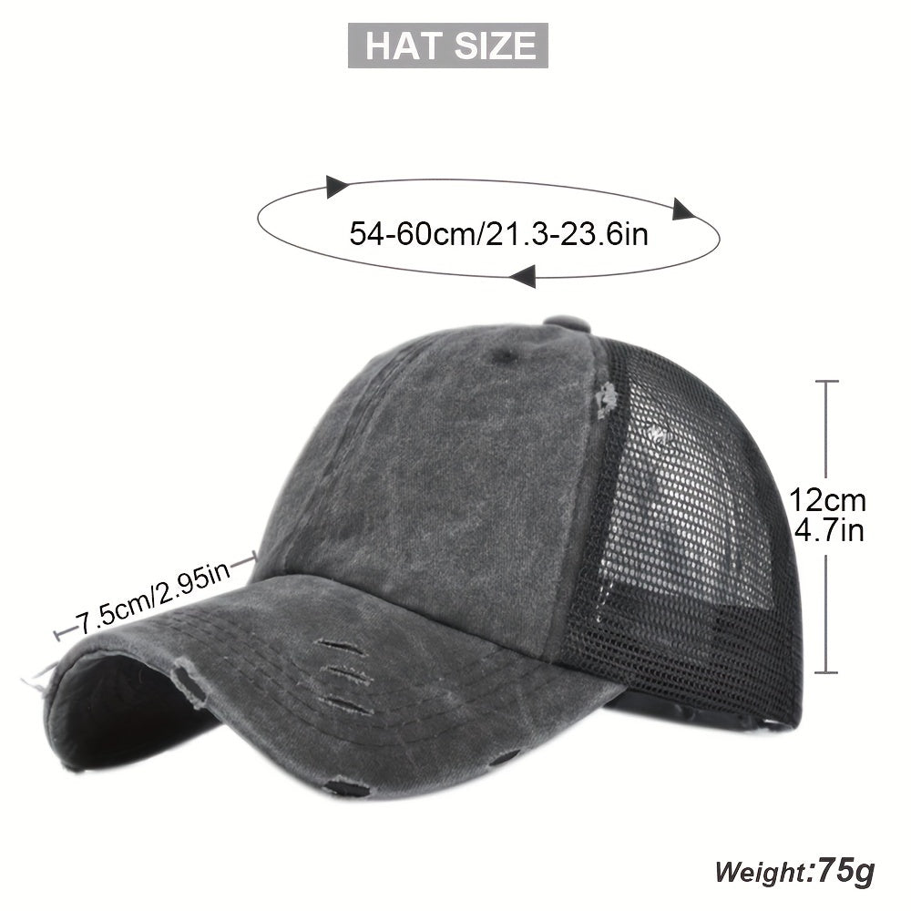 Sunshade Peaked Cap Soft Top Vintage Hat Ponytail Hole Baseball Cap