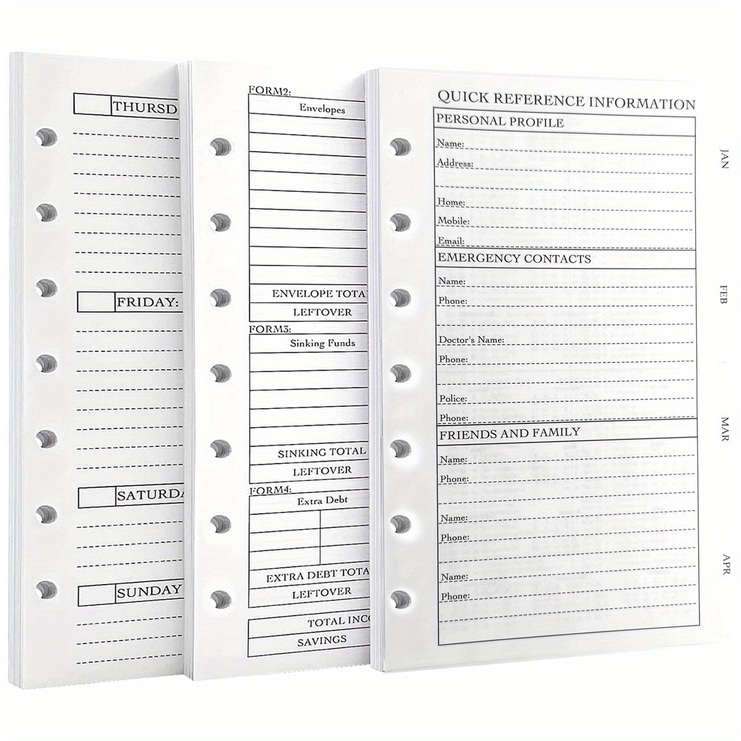 Personal Size 7Hole Punched Budget System Refill Weekly & Monthly Planner