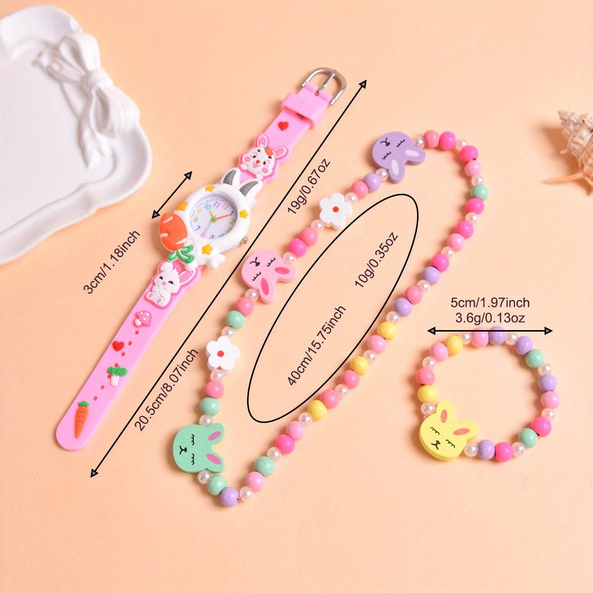 Carrot Bunny Girl's Watch Set with Bracelet & Necklace