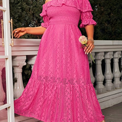 Lace Ruffle Off Shoulder Maxi Smock Dress