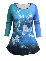 Ombre & Butterfly Print Long Sleeve Top & Leggings Set