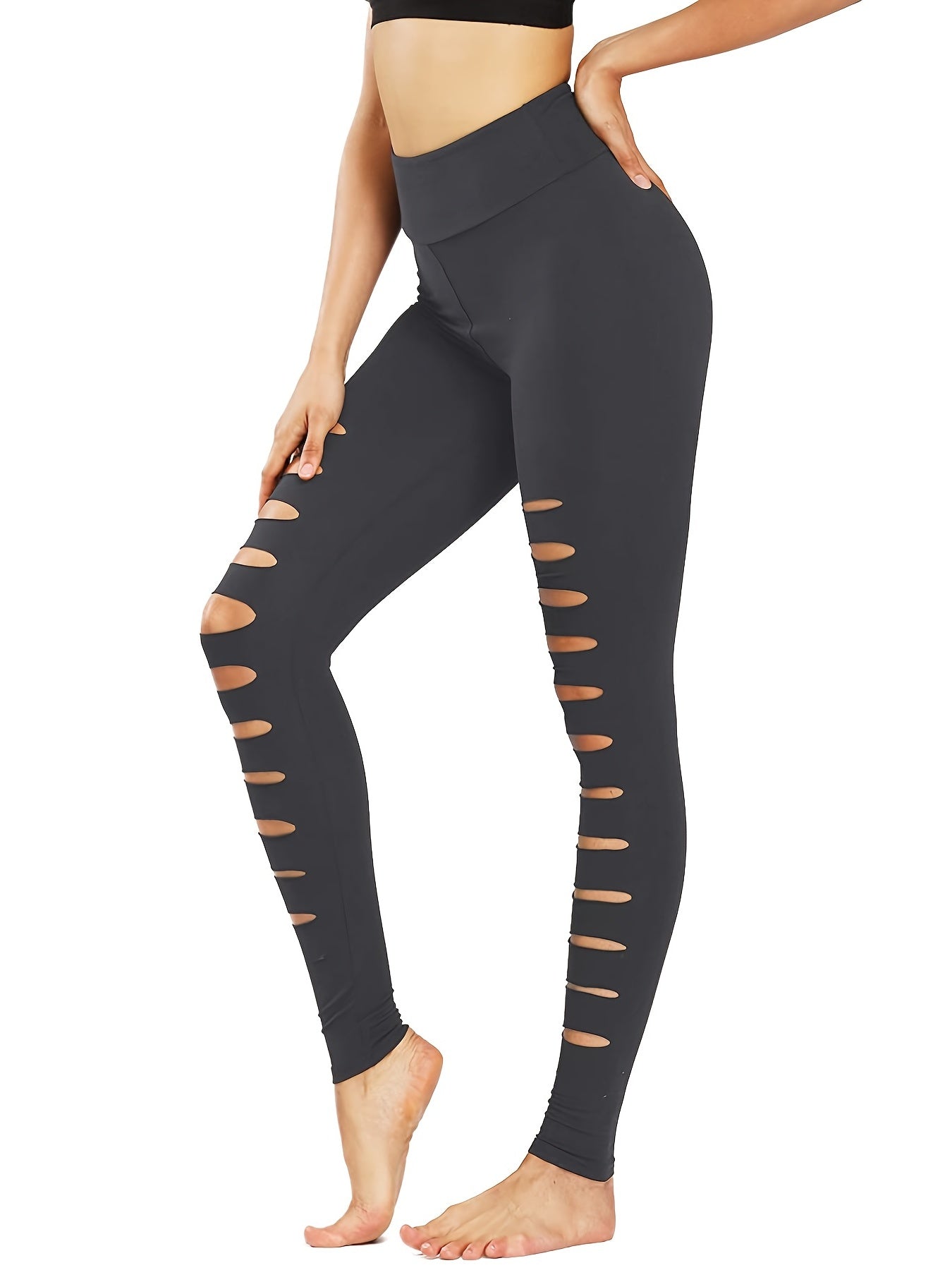 Brushed Fabric Cutout Yoga Leggings Quick Dry Fitness Sports Pants