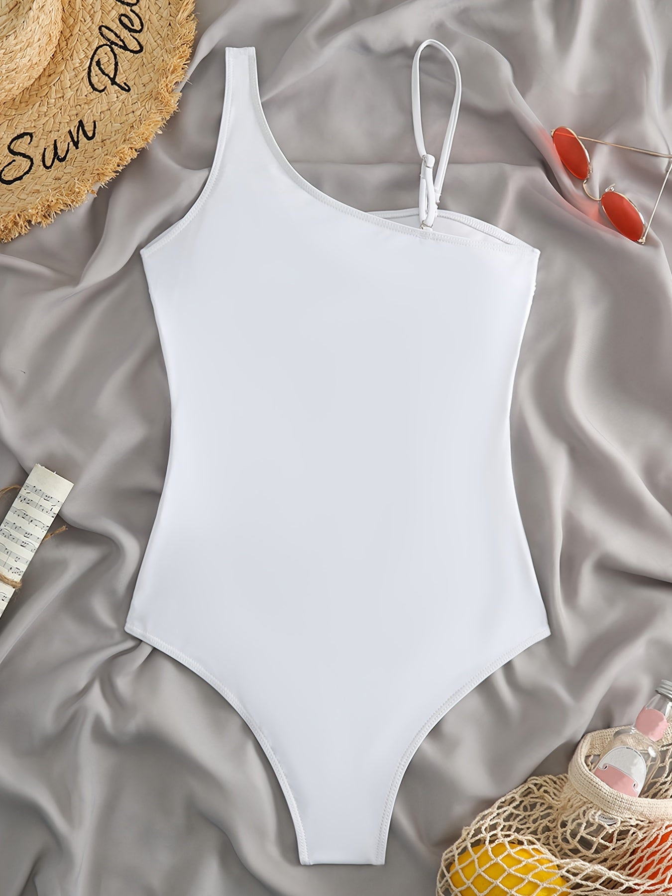Mesh Asymmetrical Shoulder Strap Swimsuit High Cut One Piece