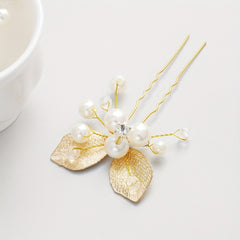 Golden Leaf Rhinestone Pearl Hairpin Bridal Bobby Pin Wedding Hair Accessories