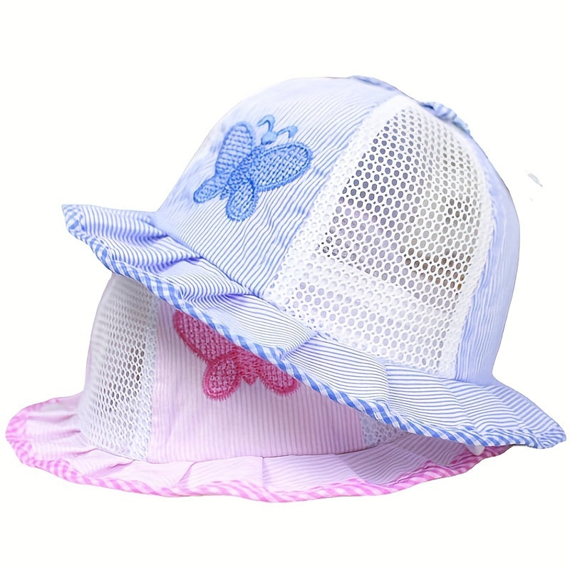 Embroidered Plaid Trim Bucket Hat Mesh Beach Cap for Boys