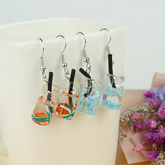 5 Pairs Girls Funny Fruit Milk Tea Drop Earrings for Party Gift