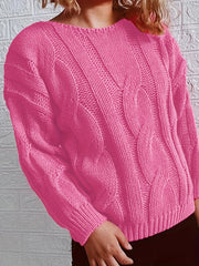 Casual Sweater Women's Plus Solid Cable Long Sleeve Round Neck Jumper
