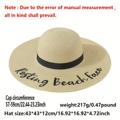Resting Beach Face Sun Hat Embroidery Wide Brim Sunscreen Straw Hat