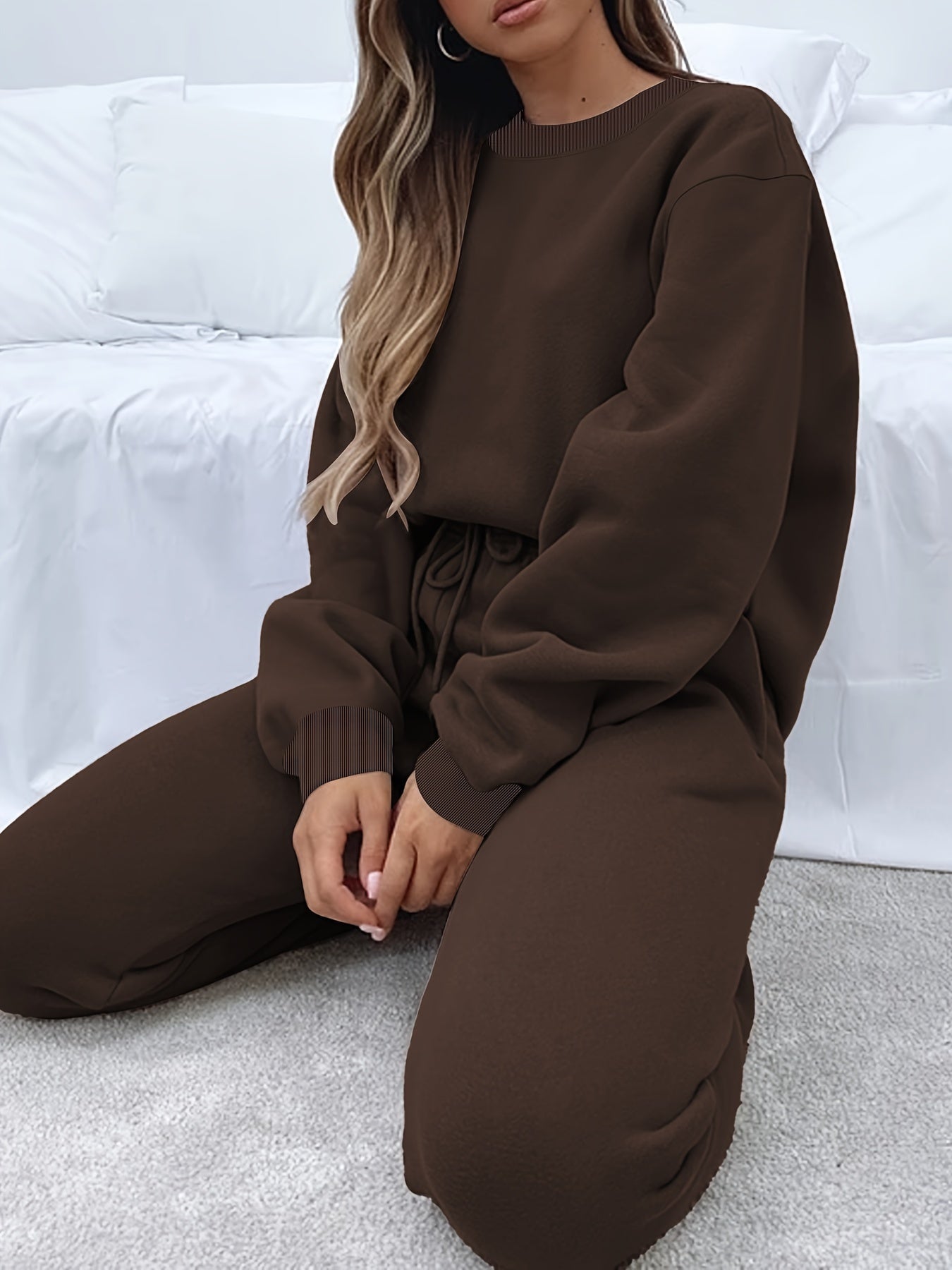 Solid Sweatshirt & Jogger Set