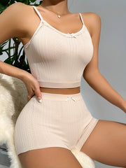 Textured Pajama Set Scoop Neck Cami Top & Shorts Women's Sleepwear