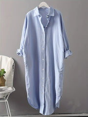 Solid Button Up Long Sleeve Shirt Dress