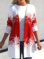 Snowman & Snowflake Print Long Sleeve Christmas Cardigan