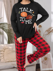 Turkey Print Tee & Plaid Pants Pajama Set
