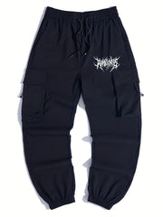 Stylish Letter Print Casual Cotton Mid Stretch Cargo Pants Men s Joggers