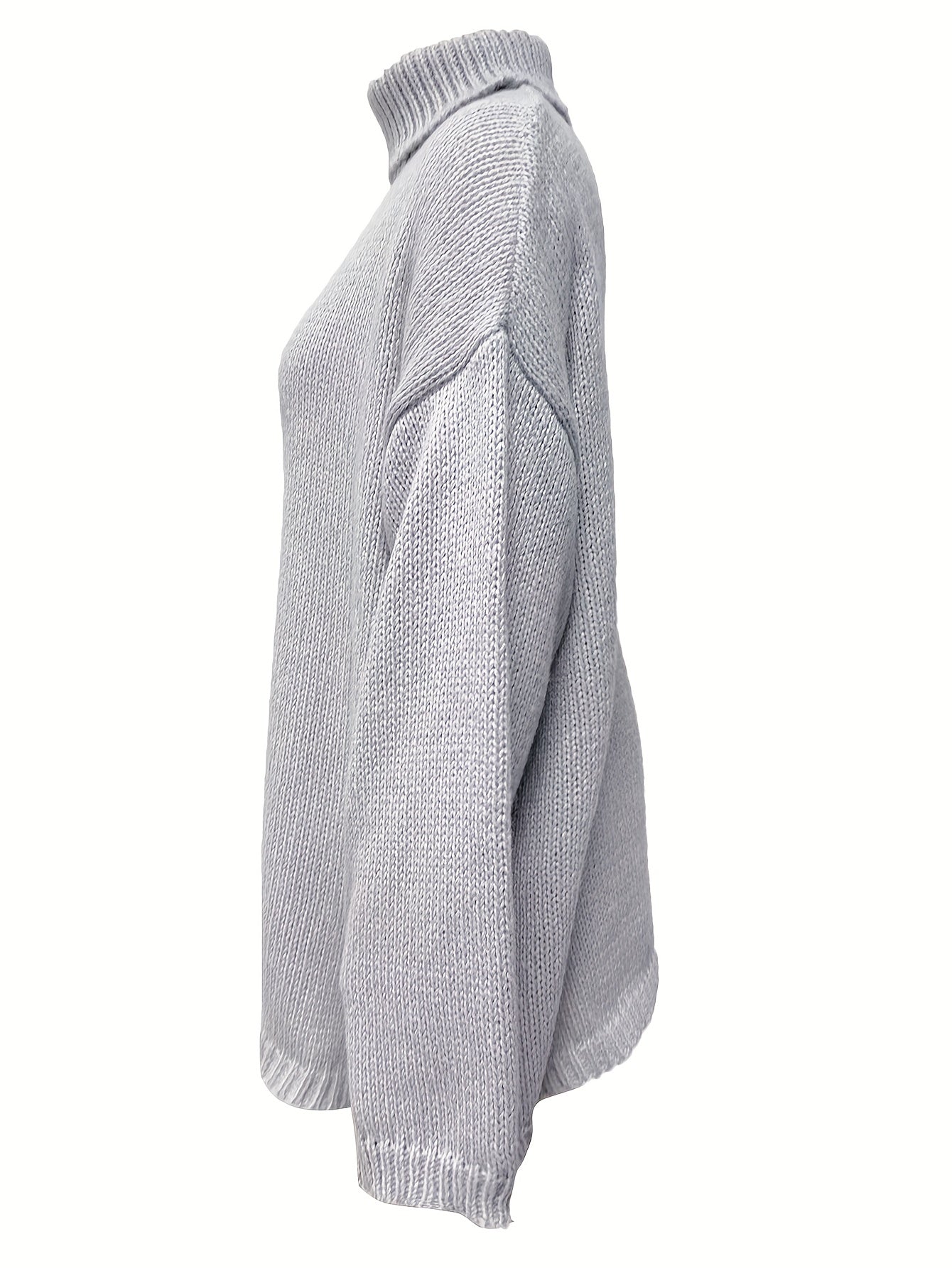 Casual Sweater Women's Plus Solid Knitted Long Sleeve Turtleneck Pullo