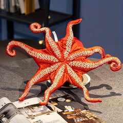15in Red Octopus Soft Stuffed Toy Lifelike Marine Animal Doll Yellow Eyes