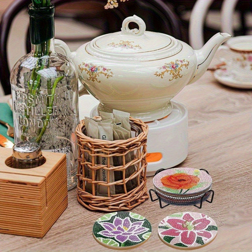 DIY Floral Theme Rhinestone Coasters Set