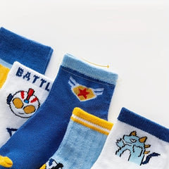 5 Pairs Kids Cartoon Print Crew Socks for All Seasons