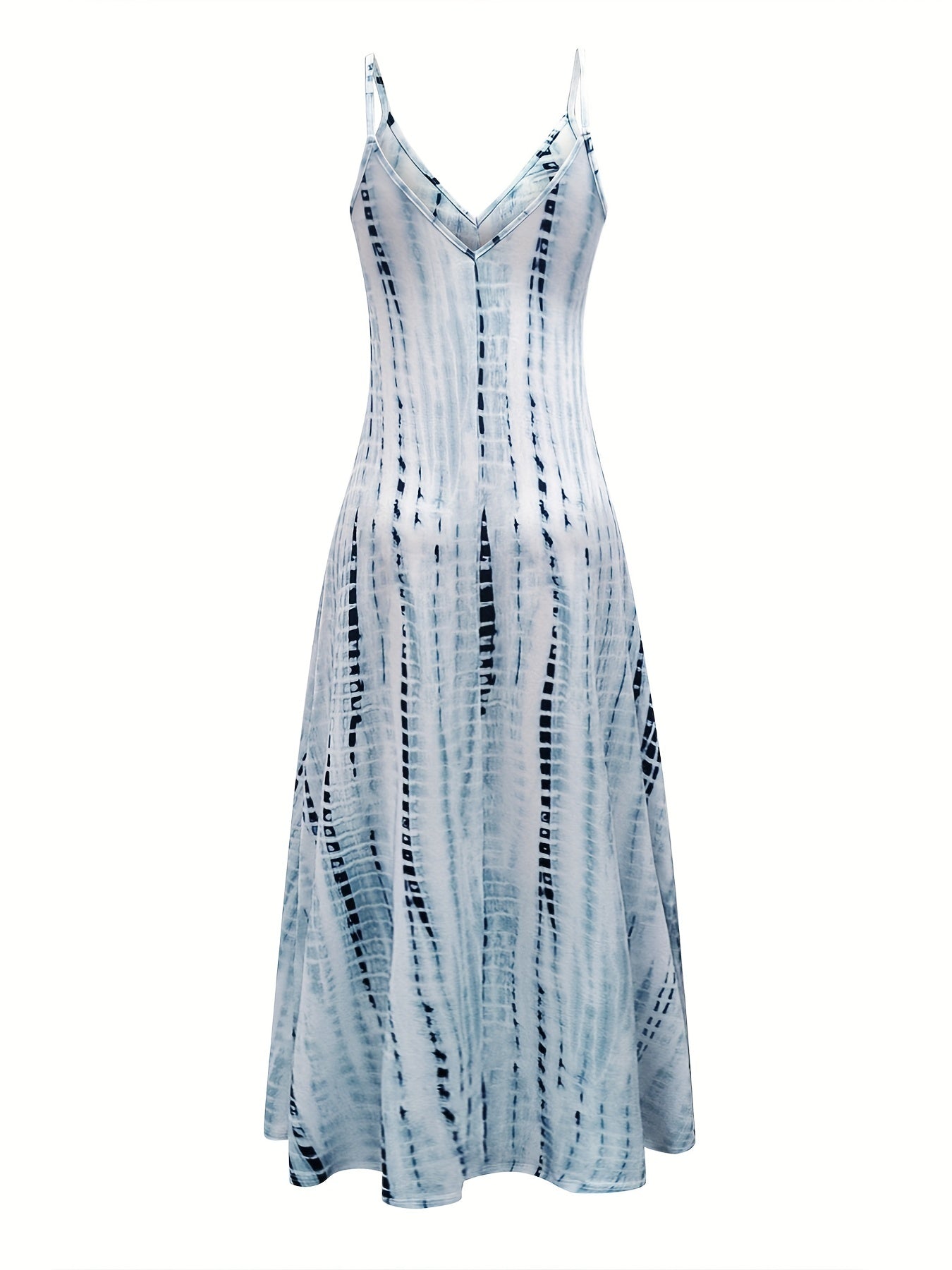 Striped Print Spaghetti Maxi Dress High Waist Casual Sleeveless A Line