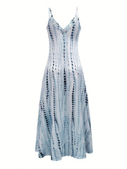 Striped Print Spaghetti Maxi Dress High Waist Casual Sleeveless A Line