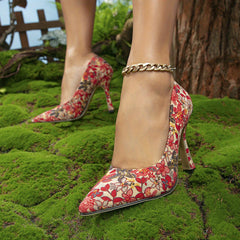 Floral Print Stiletto Heels Point Toe Dress Pumps