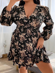Floral Print Lantern Sleeve Plus Size Dress