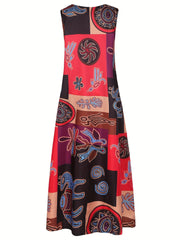 Colorblock Graphic Print Maxi Tank Dress With Pockets