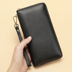 Cowhide Leather Crocodile Embossed Wallet Long Zipper Clutch