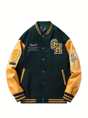 Embroidery Varsity Pu Jacket Men's Casual Faux Leather Jacket