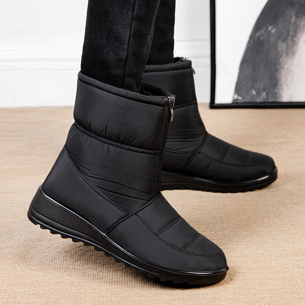 Zipper Front Snow Boots Waterproof Pull On Ankle Boots