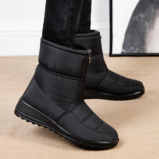 Zipper Front Snow Boots Waterproof Pull On Ankle Boots