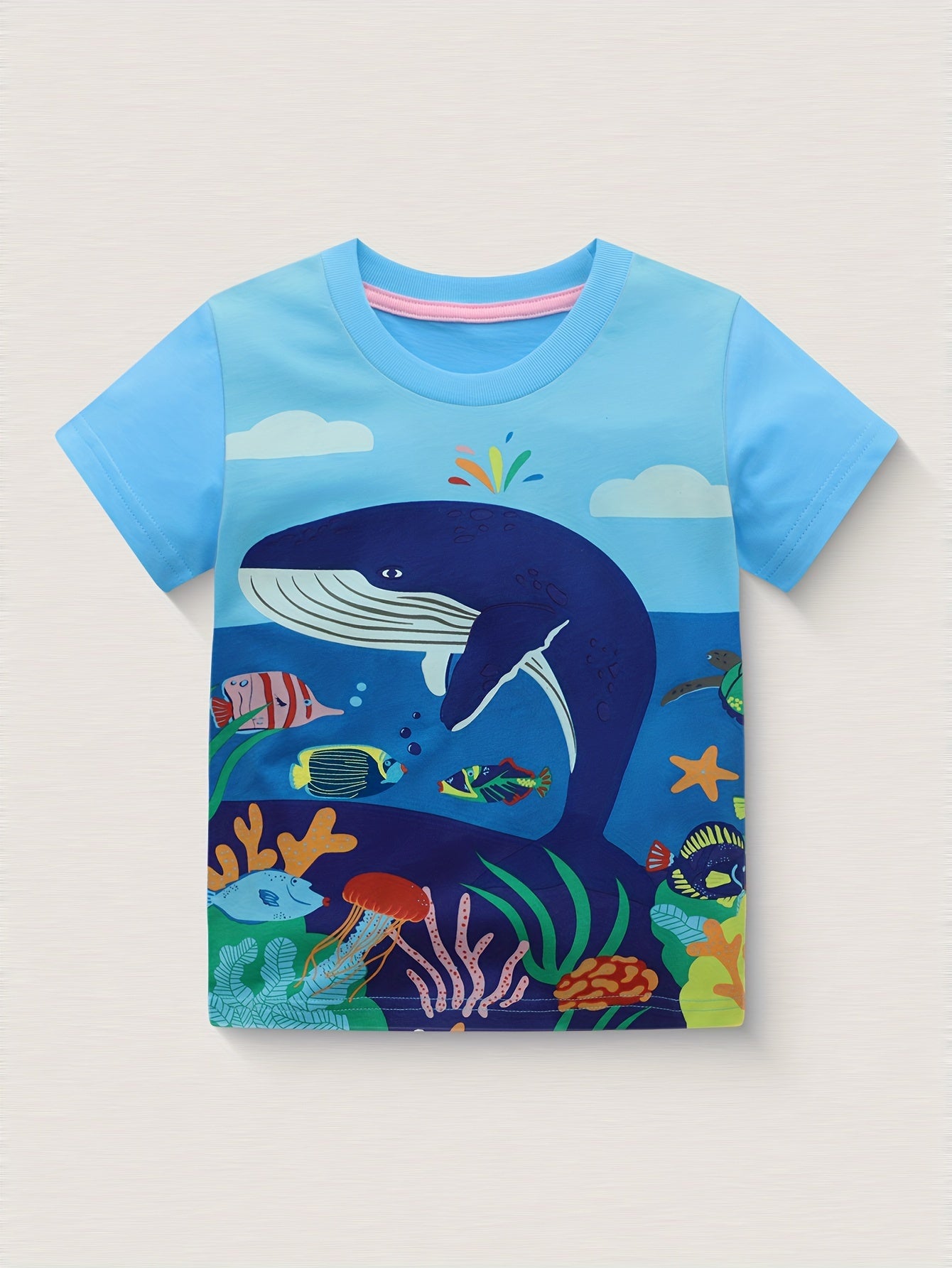 Whale Print Kid's T shirt Short Sleeve Top Boy's Tee