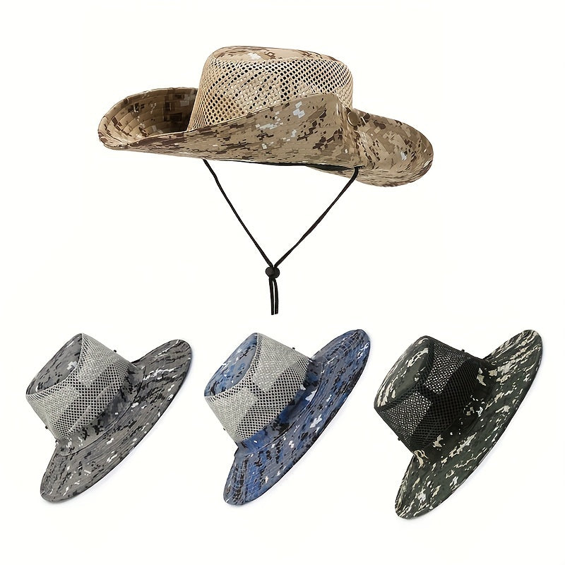 Summer Casual Camouflage Hollow Belt Rope Sunscreen Large Eaves Sun Hat