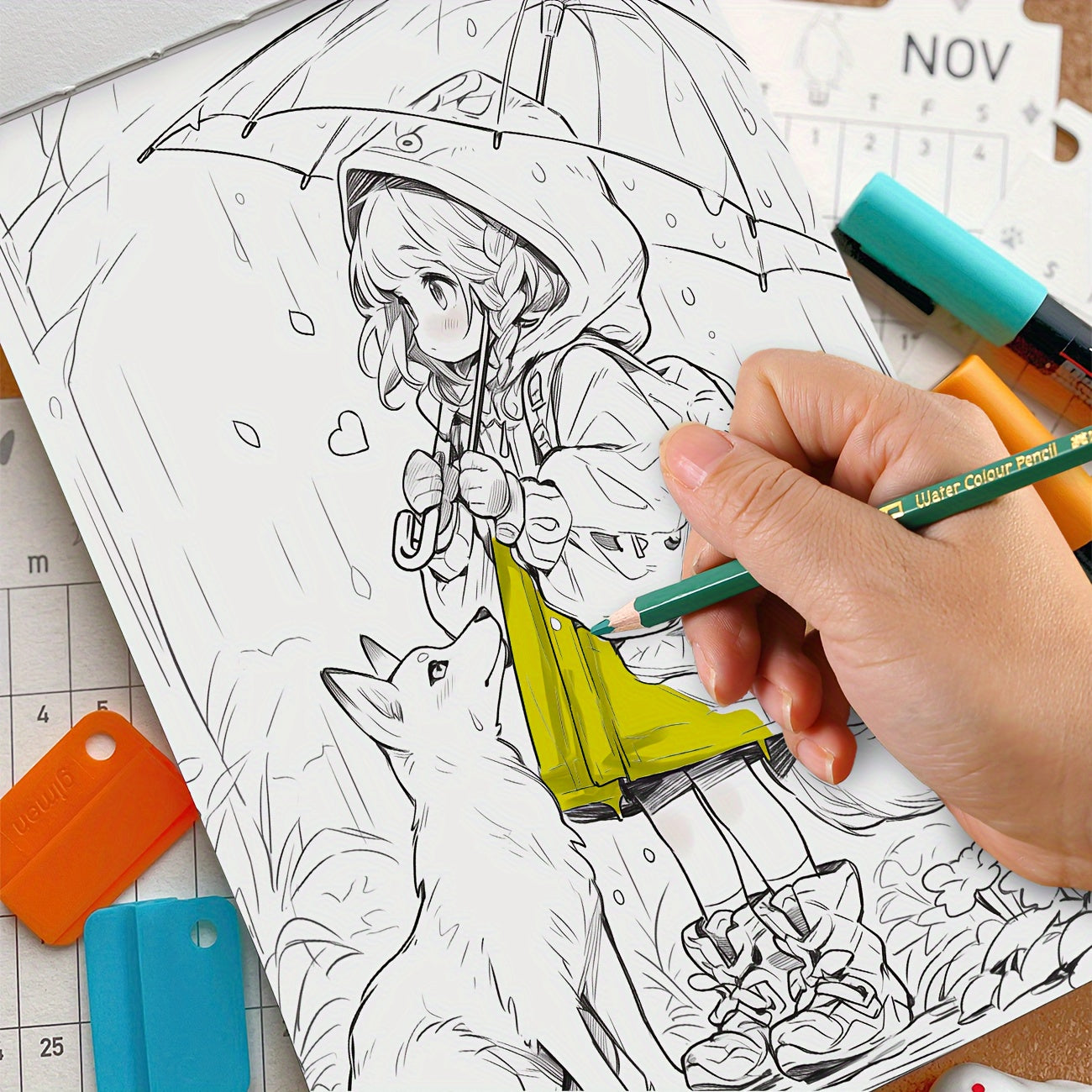 Girl Fox Meet Coloring Book 20 Pages Adult Size Paper Festivals Birthdays