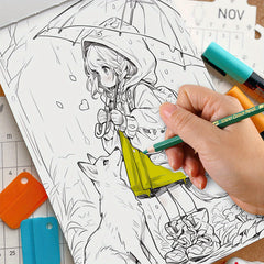 Girl Fox Meet Coloring Book 20 Pages Adult Size Paper Festivals Birthdays