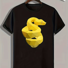 Yellow Snake Print Men's Graphic T shirt for Summer
