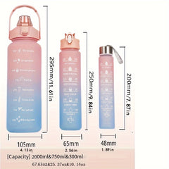 3pcs Frosted Gradient Water Bottle Set Portable Sports Bottle Large Capacity