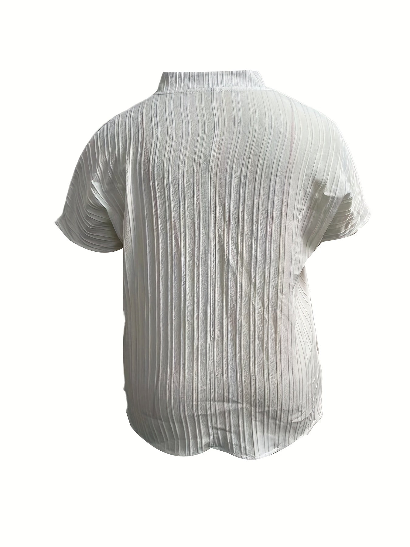 Ribbed Short Sleeve Notched Neck Blouse