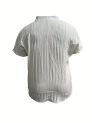 Ribbed Short Sleeve Notched Neck Blouse