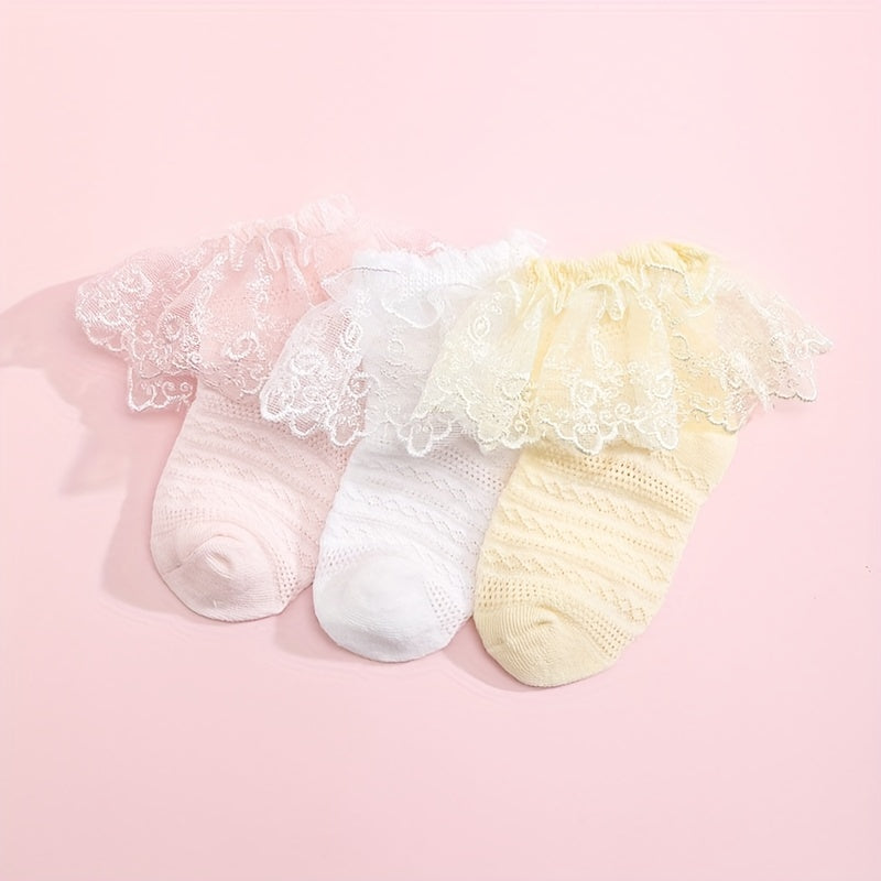 3 Pairs Baby Girls Lace Ruffled Socks Children's Socks