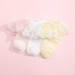 3 Pairs Baby Girls Lace Ruffled Socks Children's Socks