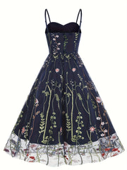 Floral Embroidered Sweetheart Neck Party Cami Dress