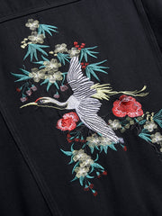 Men's Crane Embroidered Denim Jacket Hip Hop Style