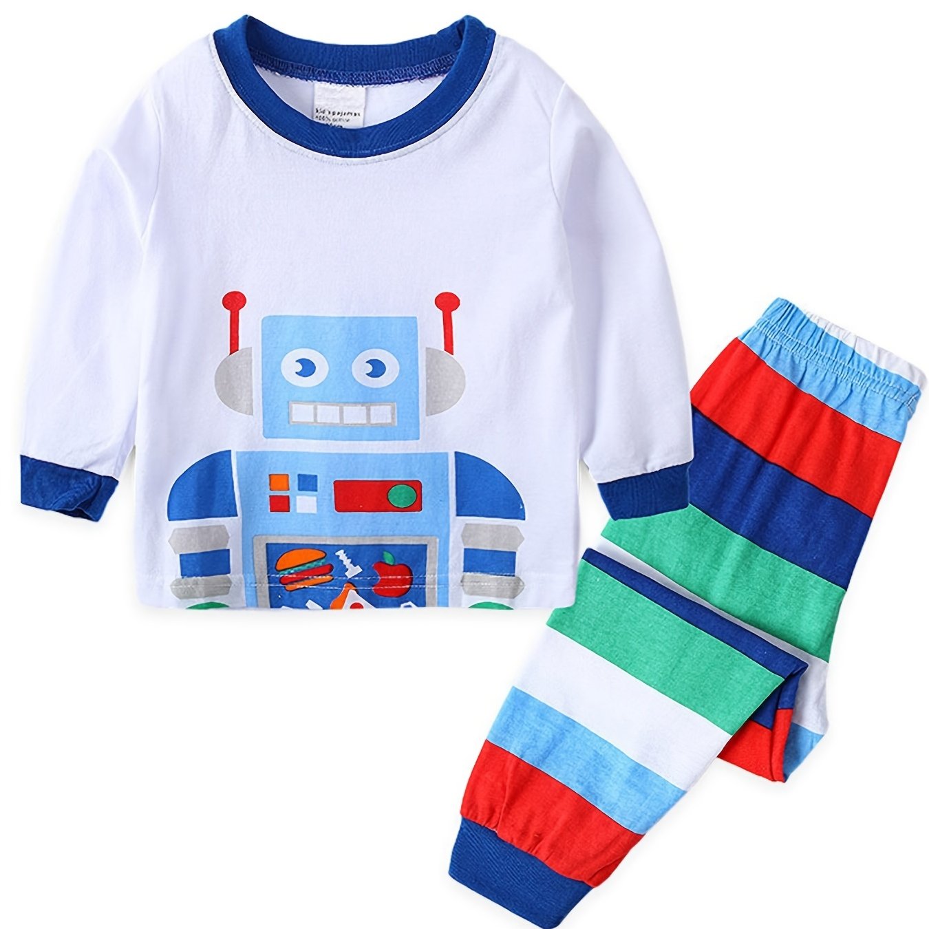 2pcs Toddler Boys Long Sleeve Robot Pajama Sets