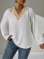 Colorblock Lace V-Neck Top