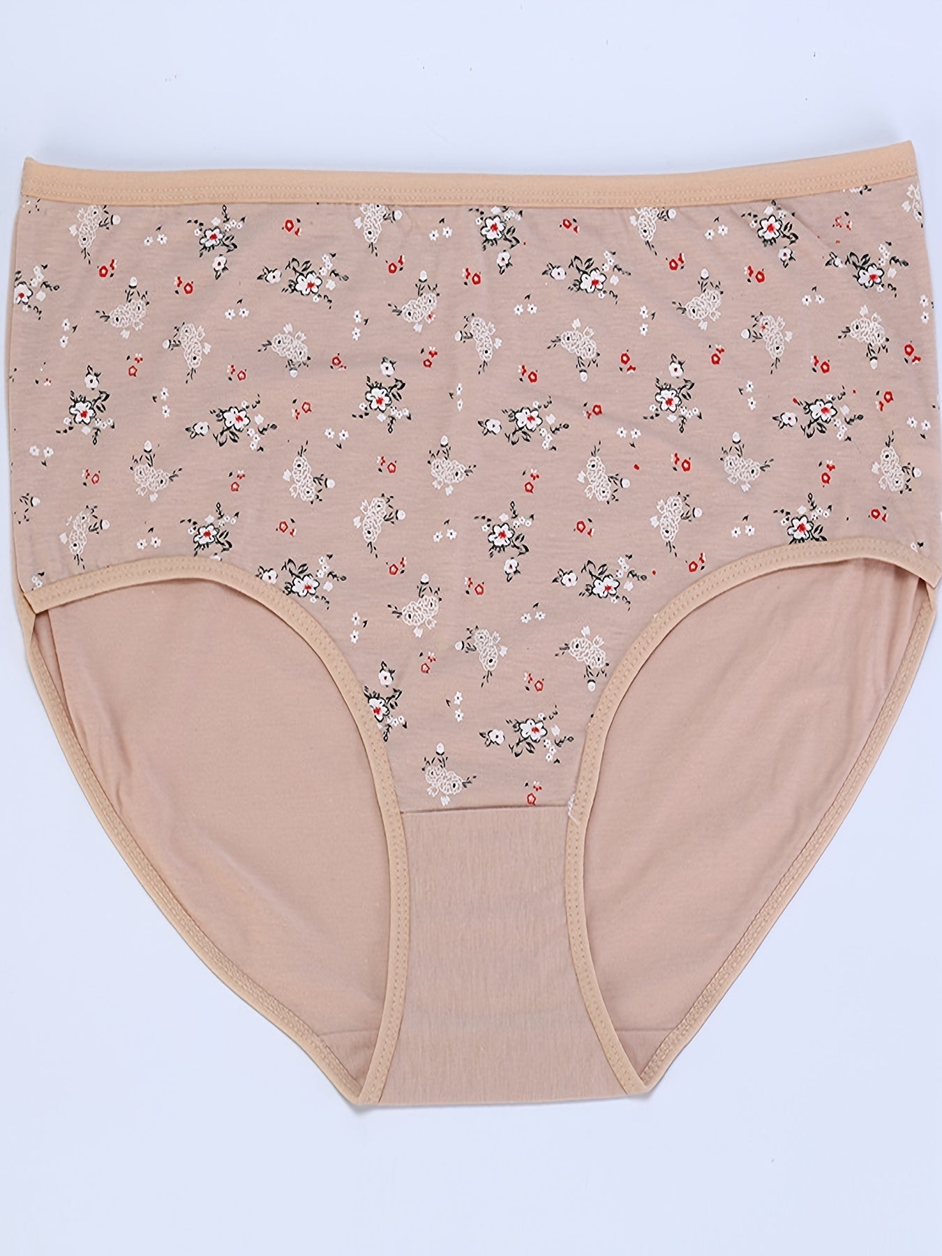 4 Pack Plus Size Panties Set Women's Plus Ditsy Floral Print Mid Waisted Skin
