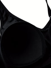 Plus Size Tankini Set Cross Front V Neck Cami Top & Shorts Swimsuit