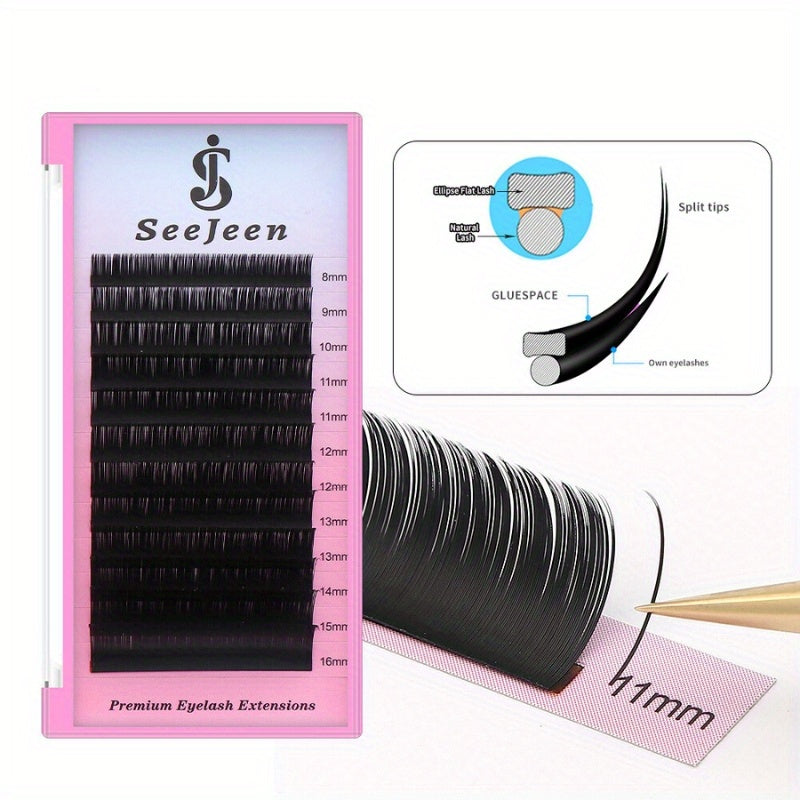 SeeJeen Ellipse Flat EyeLash Extensions Mix 8 16mm C D Curl Matt Mega Volume